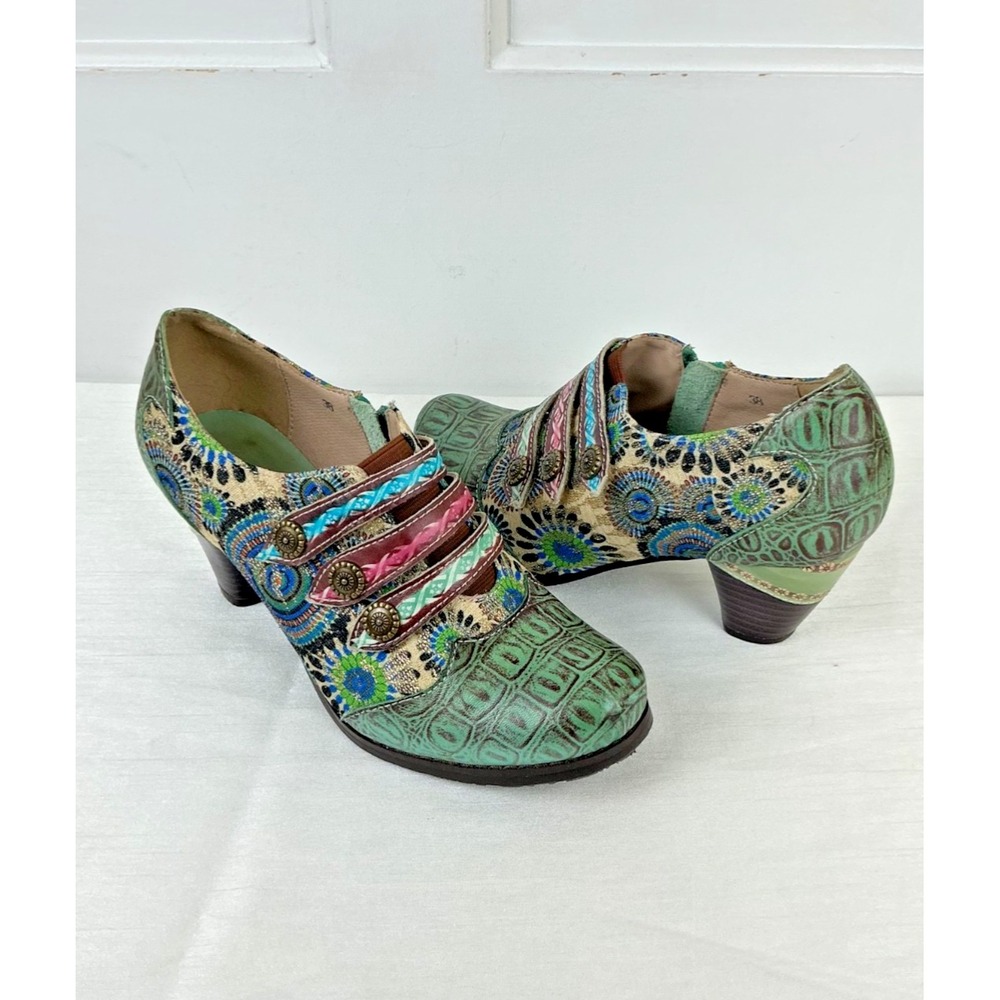 Socofy Retro Leather Side Zip Ankle Boots Patchwork Women's Size EU 38 / US 7.5